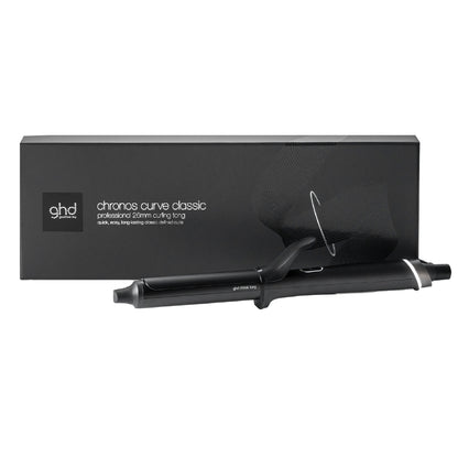 ghd curling iron with packaging on a white background