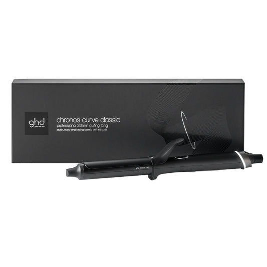 ghd curling iron with packaging on a white background