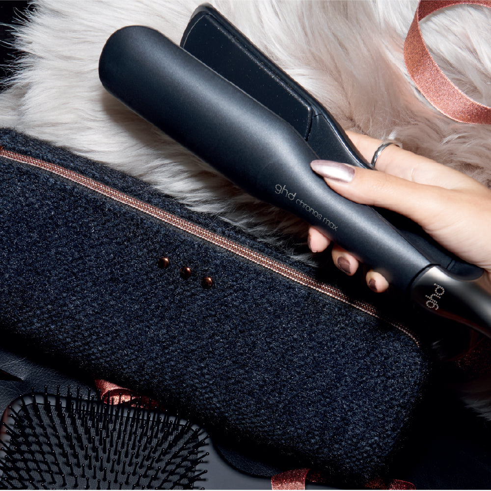 GHD CHRONOS MAX WIDE PLATE HAIR STRAIGHTENER GIFT SET IN BLACK
