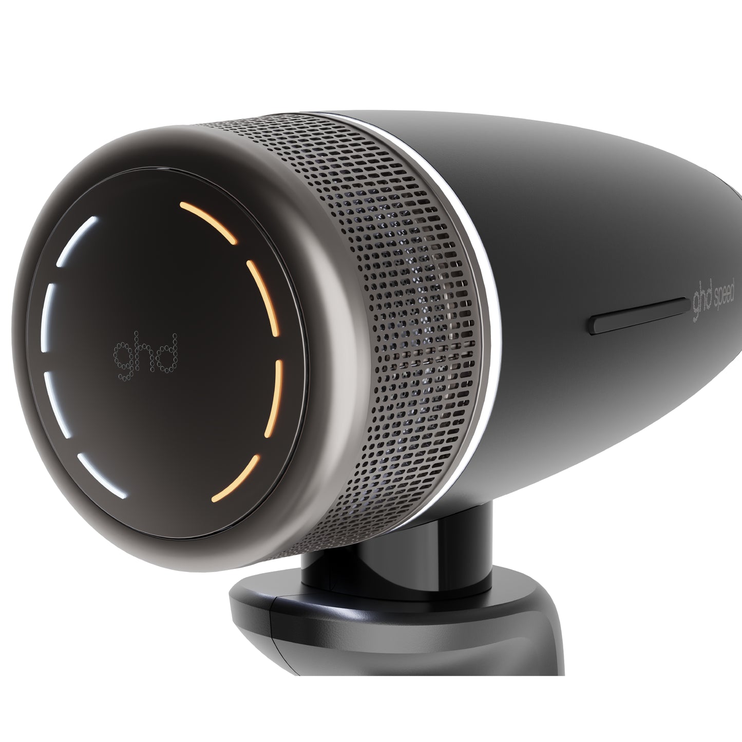 Black hair dryer with ghd logo on a white background