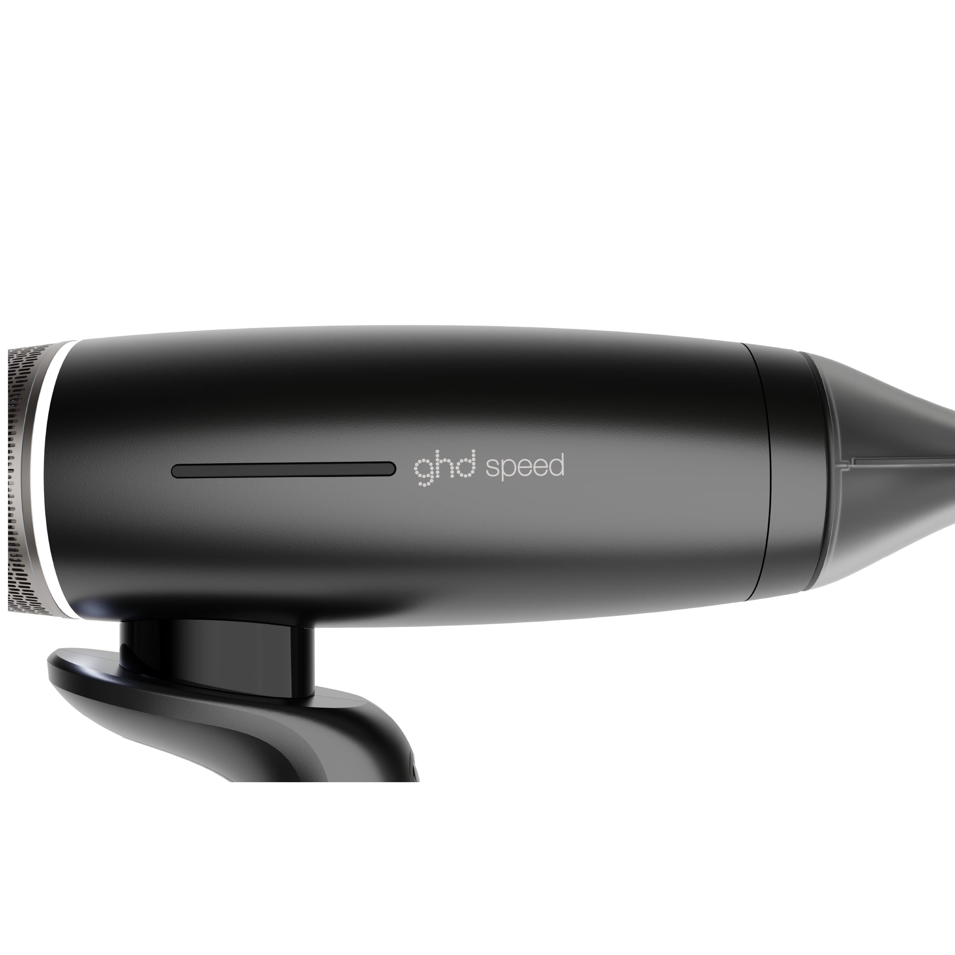 Black ghd speed hair dryer on a white background